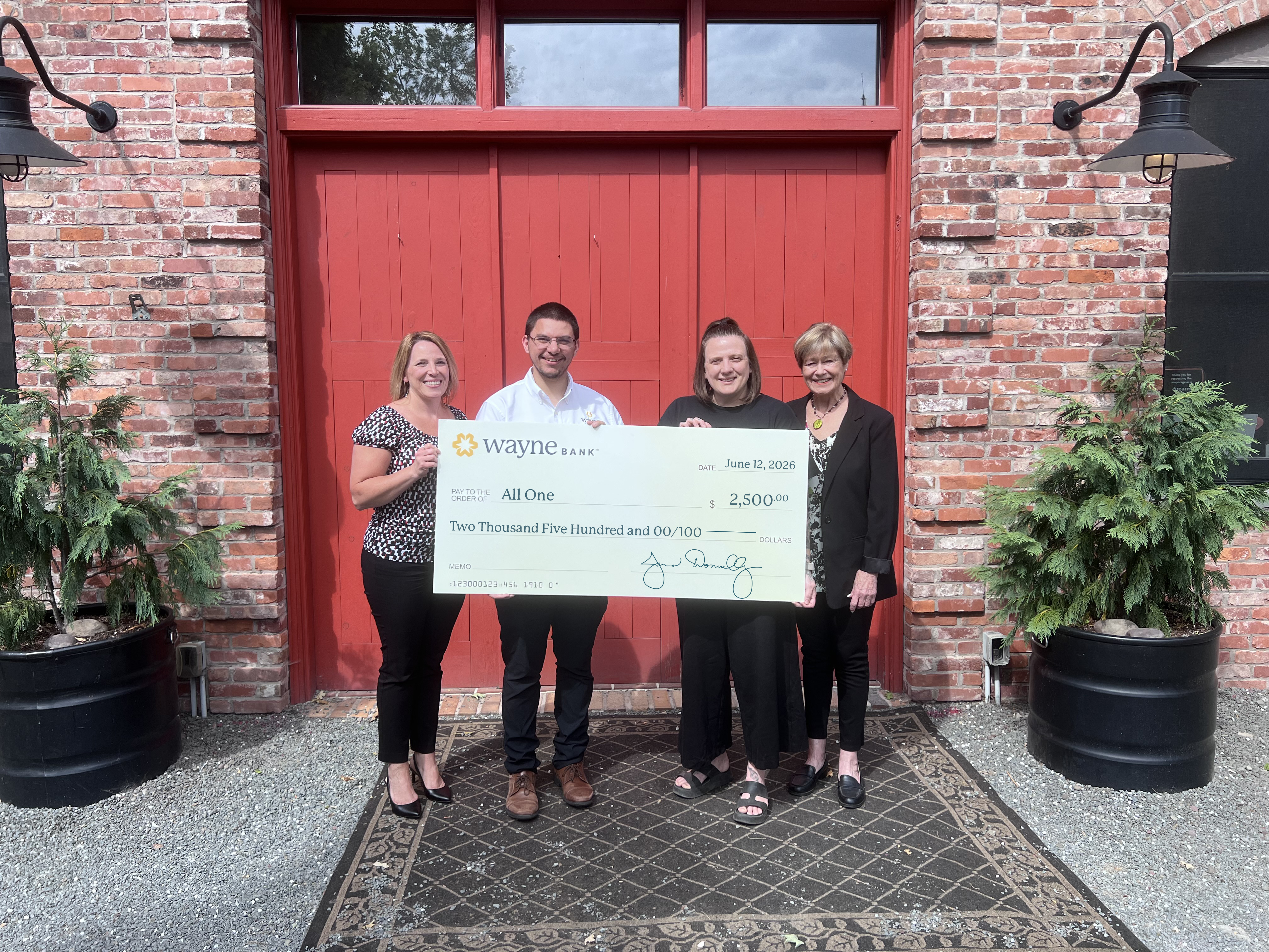 Photo: Kim Crellin, Community Officer Manager, and Cody Shauger, Assistant Community Office Manager at Wayne Bank, and Arrah Fisher, Executive Director, and Lisa Champeau, chair Board of Trustees at The Cooperage Project. 