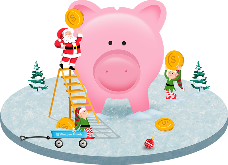Piggy Bank with Santa's Elves